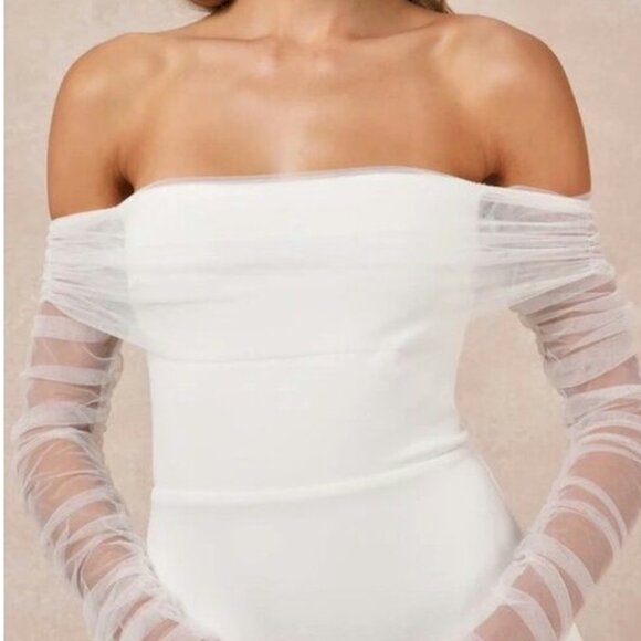 Lulus Beautifully Beloved White Mesh Off-the-Shoulder Maxi Dress Small New - Picture 4 of 5
